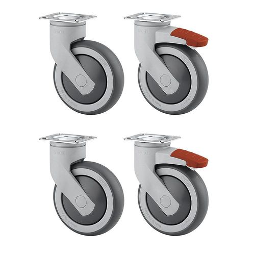 4031582432244 - TENTE Kunststoffrolle Set-Angebot 2 Lenkrollen mit Doppelstopp und 2 Lenkrollen Montageplatte Rad-Ø x Breite 75 x 25 mm 4031582432244 - TENTE Kunststoffrolle Set-Angebot 2 Lenkrollen mit Doppelstopp und 2 Lenkrollen Montageplatte Rad-Ø x Breite 75 x 25 mm