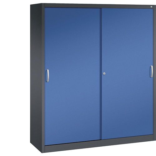 4063332005927 - ACURADO Schiebetürenschrank 6 Fachböden 2 Schließfächer HxBxT 1950 x 1600 x 500 mm schwarzgrau   enzianblau