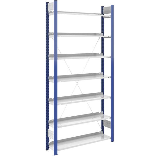 4250623706117 - Ordner-Steckregal einseitig Höhe 2350 mm BxT 1000 x 300 mm Grundregal blau grau hofe 4250623706117 - Ordner-Steckregal einseitig Höhe 2350 mm BxT 1000 x 300 mm Grundregal blau grau hofe