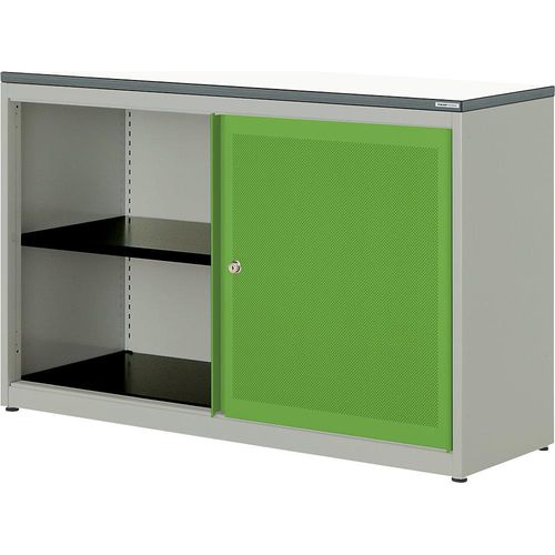 4250633331873 - mauser Schiebetürenschrank akustisch wirksam Kunststoffplatte HxBxT 830 x 1200 x 432 mm 1 Fachboden weißaluminium gelbgrün weiß 4250633331873 - mauser Schiebetürenschrank akustisch wirksam Kunststoffplatte HxBxT 830 x 1200 x 432 mm 1 Fachboden weißaluminium gelbgrün weiß