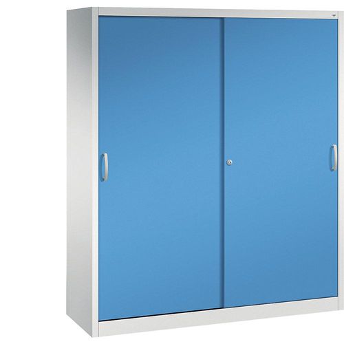 4060061888258 - ACURADO Schiebetürenschrank 6 Fachböden 2 Schließfächer HxBxT 1950 x 1600 x 500 mm lichtgrau   lichtblau