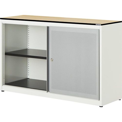 4250633332016 - mauser Schiebetürenschrank akustisch wirksam Vollkernplatte HxBxT 818 x 1200 x 432 mm 1 Fachboden reinweiß   weißaluminium   Ahorn