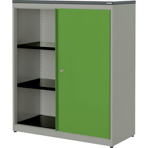 4250633329283 - mauser Schiebetürenschrank HxBxT 1180 x 1000 x 432 mm Kunststoffplatte 2 Fachböden weißaluminium gelbgrün weiß 4250633329283 - mauser Schiebetürenschrank HxBxT 1180 x 1000 x 432 mm Kunststoffplatte 2 Fachböden weißaluminium gelbgrün weiß