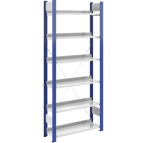 4250623705967 - Ordner-Steckregal einseitig Höhe 2000 mm BxT 750 x 300 mm Grundregal blau grau hofe 4250623705967 - Ordner-Steckregal einseitig Höhe 2000 mm BxT 750 x 300 mm Grundregal blau grau hofe