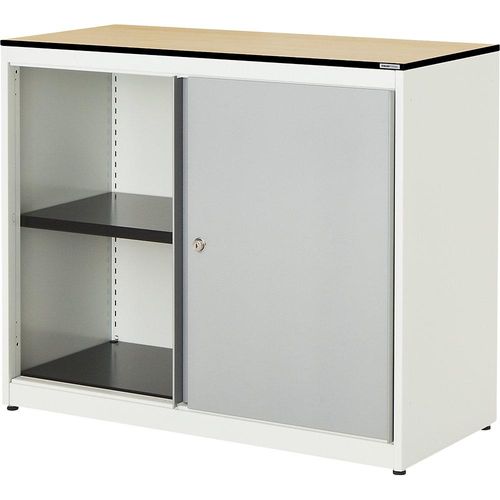 4250633329368 - mauser Schiebetürenschrank HxBxT 818 x 1000 x 432 mm Vollkernplatte 1 Fachboden reinweiß   weißaluminium   Ahorn