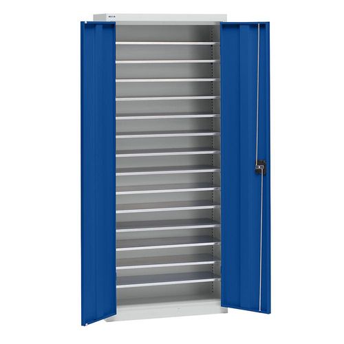 4061753278685 - eurokraft pro Materialschrank aus Stahlblech Höhe 1575 mm lichtgrau RAL 7035   enzianblau RAL 5010 14 Böden