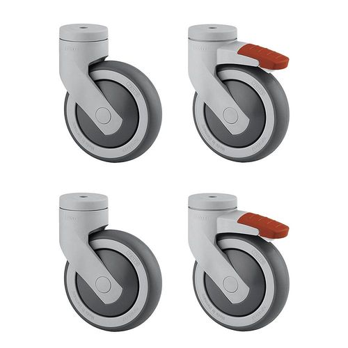 4031582432299 - TENTE Kunststoffrolle Set-Angebot 2 Lenkrollen mit Doppelstopp und 2 Lenkrollen Rückenloch Rad-Ø x Breite 125 x 32 mm 4031582432299 - TENTE Kunststoffrolle Set-Angebot 2 Lenkrollen mit Doppelstopp und 2 Lenkrollen Rückenloch Rad-Ø x Breite 125 x 32 mm
