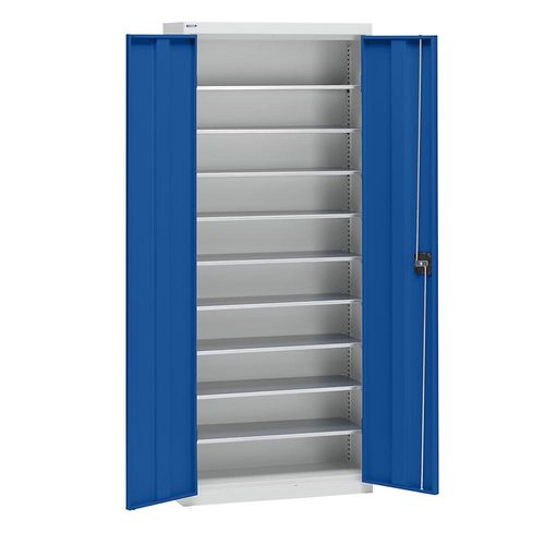 4061753008725 - eurokraft pro Materialschrank aus Stahlblech Höhe 1575 mm lichtgrau RAL 7035   enzianblau RAL 5010 9 Böden