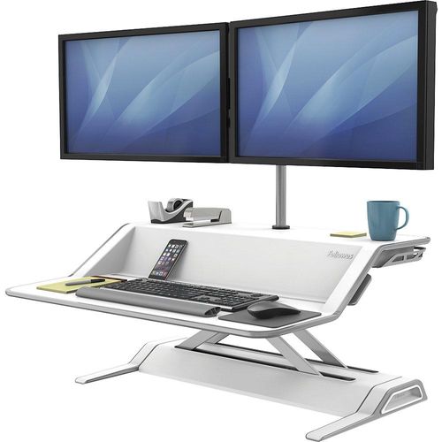 0043859718900 - Sitz-Steh-Schreibtischaufsatz Lotus 9901 für 1 Monitor 83cm breit höhenverstellbar fertig vormontiert weiß 0043859718900 Fe