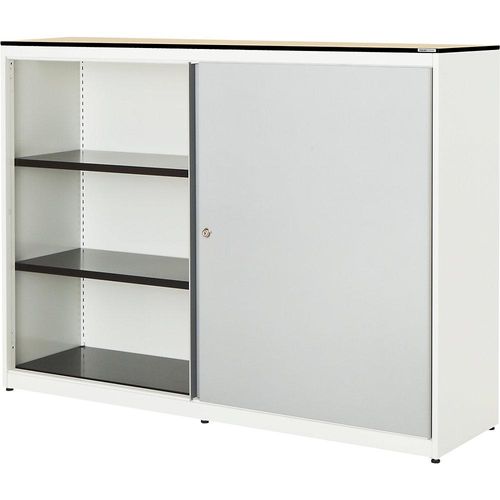 4250633329801 - mauser Schiebetürenschrank HxBxT 1168 x 1600 x 432 mm Vollkernplatte 2 x 2 Fachböden reinweiß   weißaluminium   Ahorn