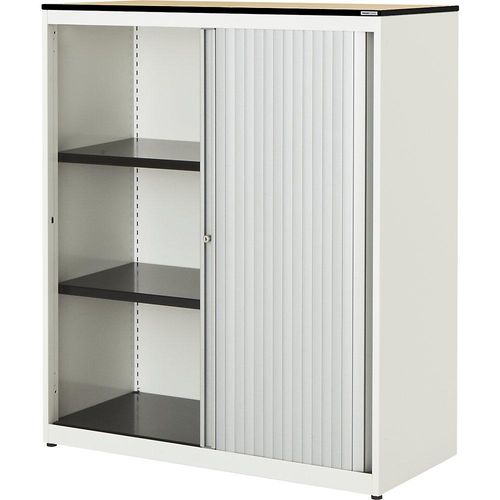 4250633330029 - mauser Querrollladenschrank HxBxT 1168 x 800 x 432 mm Vollkernplatte 2 Fachböden reinweiß   alufarben   Ahorn