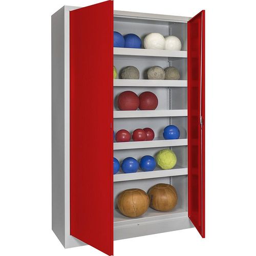 4055955094471 - Ball-Flügeltürschrank Höhe 1950 mm mit Vollblech-Türen Breite 1000 mm grau   rot