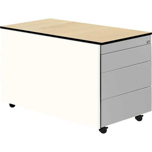 4250633326022 - mauser Schubladencontainer mit Rollen HxT 523 x 800 mm HPL-Vollkernplatte 3 Schubladen reinweiß weißaluminium Ahorn 4250633326022 - mauser Schubladencontainer mit Rollen HxT 523 x 800 mm HPL-Vollkernplatte 3 Schubladen reinweiß weißaluminium Ahorn
