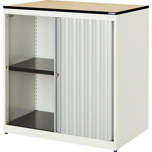 4250633330005 - mauser Querrollladenschrank HxBxT 818 x 800 x 432 mm Vollkernplatte 1 Fachboden reinweiß   alufarben   Ahorn