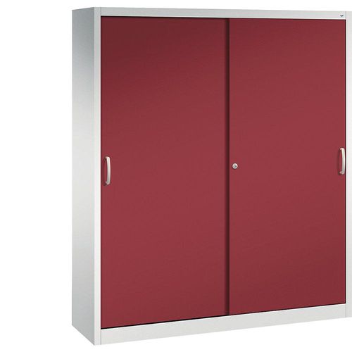 4063332004654 - ACURADO Schiebetürenschrank 6 Fachböden 2 Schließfächer HxBxT 1950 x 1600 x 400 mm lichtgrau   rubinrot