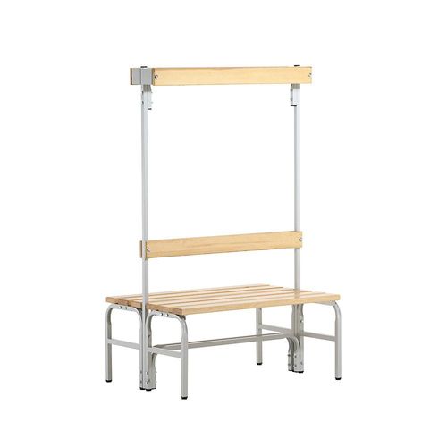 4030426145326 - Umkleidebank Stahlrohr Holz doppelt mit Garderobenteil 1015 mm breit lichtgrau 4030426145326 - Umkleidebank Stahlrohr Holz doppelt mit Garderobenteil 1015 mm breit lichtgrau
