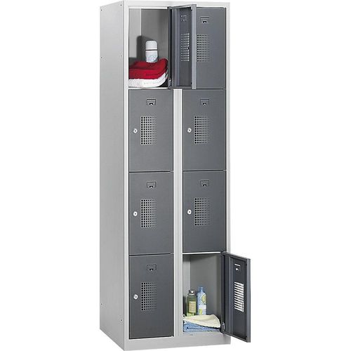 4061753006769 - eurokraft basic AMSTERDAM Schließfachschrank 2 Abteile BxH 600 x 1800 mm 8 Fächer Zylinderschloss basaltgrau lichtgrau