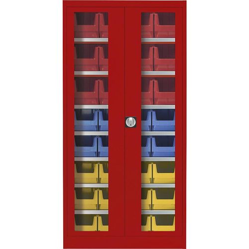 4250633342510 - mauser Sichtfenster-Flügeltürenschrank mit 32 Sichtlagerkästen feuerrot 4250633342510 - mauser Sichtfenster-Flügeltürenschrank mit 32 Sichtlagerkästen feuerrot