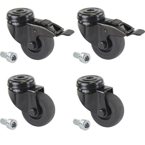 4251260117977 - Gummireifen schwarz thermoplastisch mit Rückenloch Set-Angebot 4 Lenkrollen davon 2 mit Doppelstopp Rad-Ø x Breite 50 x 19 mm Proroll