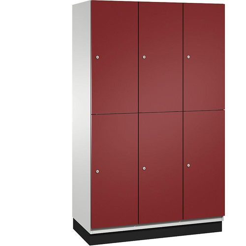 4059369695385 - CAMBIO Fächerschrank mit Garderobenstange 6 Fächer Korpus lichtgrau   Tür rubinrot Breite 1200 mm