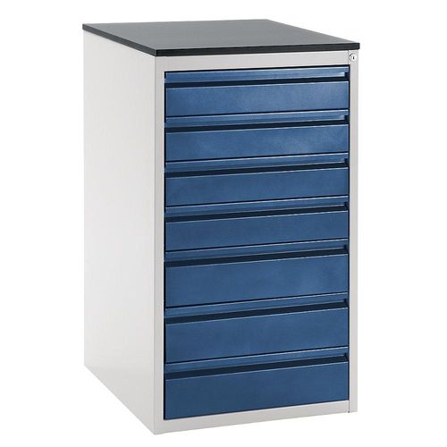 4040376927255 - Schubladenschrank mit Teleskopführungen Höhe 1030 mm Schubladen 4 x 120 3 x 150 mm lichtgrau   enzianblau Breite 580 mm