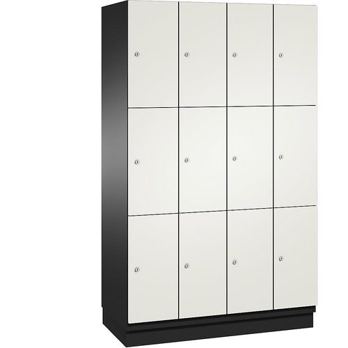 4060061199989 - CAMBIO Schließfachschrank mit HPL-Türen 12 Fächer Korpus schwarzgrau   Tür weiß Breite 1200 mm Fachhöhe 6166 mm