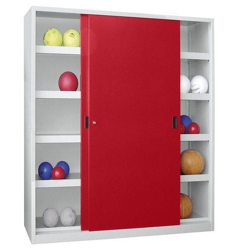 4055479611253 - Ball-Schiebetürenschrank Höhe 1950 mm mit Vollblech-Türen Breite 1500 mm grau   rot