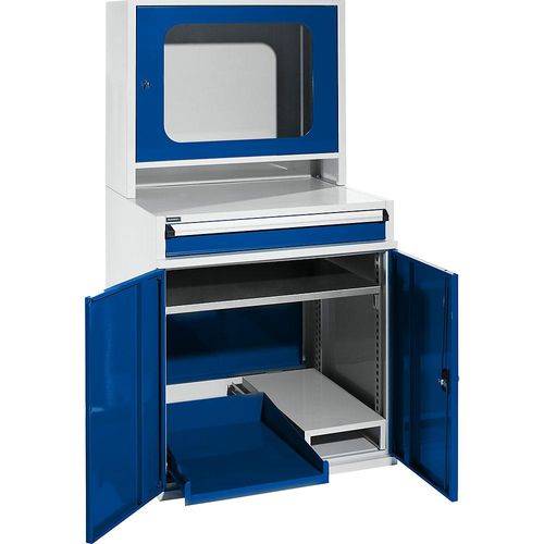 4061753046802 - eurokraft pro Computerschrank HxBxT 1550 x 800 x 690 mm mit schmalem Auszug und Towerfach