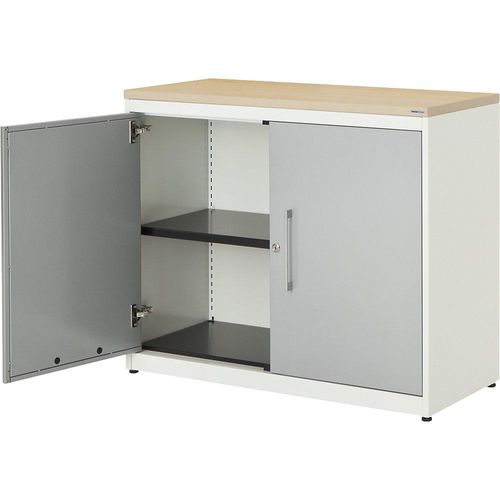 4250633328460 - mauser Flügeltürenschrank HxB 830 x 1000 mm Kunststoffplatte 1 Fachboden reinweiß   weißaluminium   Ahorn