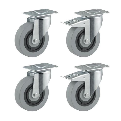 4031582396744 - TENTE Polyamid-Rad-Set grau 2 x Lenkrolle 2 x Lenkrolle mit Doppelstopp Rad-Ø x Breite 100 x 36 mm