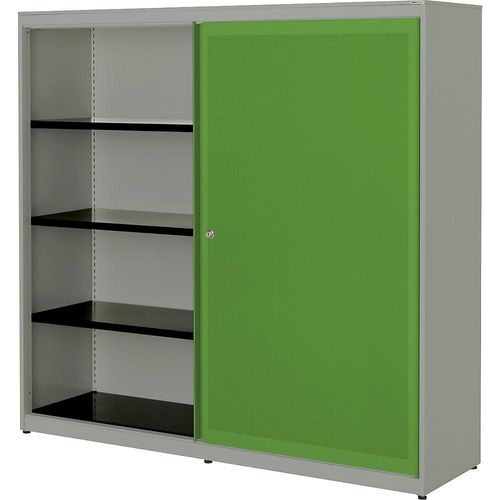 4250633332191 - mauser Schiebetürenschrank akustisch wirksam Stahlplatte HxBxT 1516 x 1600 x 432 mm 2 x 3 Fachböden weißaluminium   gelbgrün   weißaluminium