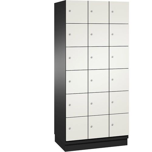 4060061200838 - CAMBIO Schließfachschrank mit HPL-Türen 18 Fächer Korpus schwarzgrau Tür weiß Breite 900 mm 4060061200838 - CAMBIO Schließfachschrank mit HPL-Türen 18 Fächer Korpus schwarzgrau Tür weiß Breite 900 mm