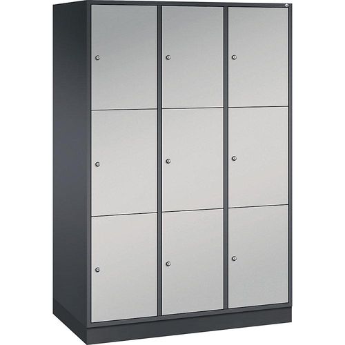 4061261148586 - INTRO Stahl-Schließfachschrank Fachhöhe 580 mm BxT 1220 x 600 mm 9 Fächer Korpus schwarzgrau Türen weißaluminium