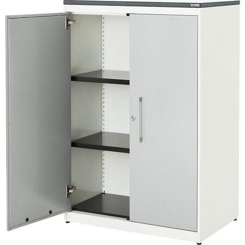 4250633328279 - mauser Flügeltürenschrank HxB 1180 x 800 mm Kunststoffplatte 2 Fachböden reinweiß   weißaluminium   weiß