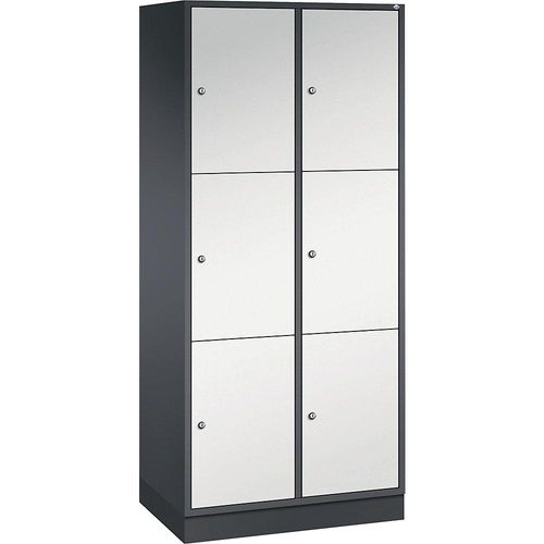 4061261146735 - INTRO Stahl-Schließfachschrank Fachhöhe 580 mm BxT 820 x 500 mm 6 Fächer Korpus schwarzgrau Türen lichtgrau