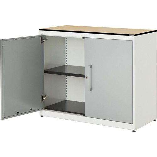 4250633328682 - mauser Flügeltürenschrank HxB 818 x 1000 mm HPL-Vollkernplatte 1 Fachboden reinweiß   weißaluminium   Ahorn