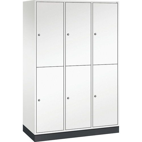 4061261154525 - INTRO doppelstöckiger Stahl-Garderobenschrank BxT 1220 x 500 mm 6 Fächer Korpus reinweiß Türen reinweiß