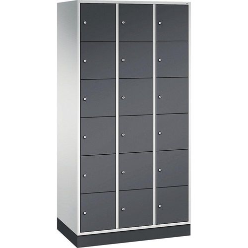 4055404443676 - INTRO Stahl-Schließfachschrank Fachhöhe 285 mm BxT 920 x 500 mm 18 Fächer Korpus lichtgrau Türen schwarzgrau