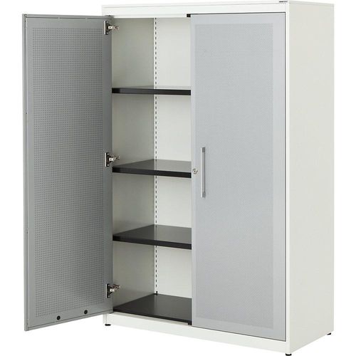 4250633331224 - mauser Flügeltürenschrank akustisch wirksam HxBxT 1516 x 1000 x 432 mm 3 Fachböden reinweiß   weißaluminium