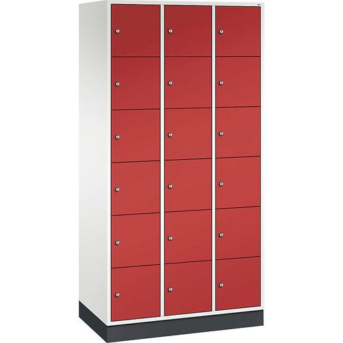 4061261146520 - INTRO Stahl-Schließfachschrank Fachhöhe 285 mm BxT 920 x 500 mm 18 Fächer Korpus reinweiß Türen feuerrot