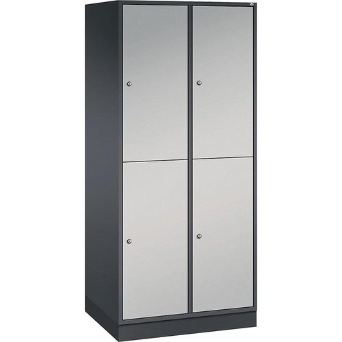 4061261139928 - INTRO doppelstöckiger Stahl-Garderobenschrank BxT 820 x 600 mm 4 Fächer Korpus schwarzgrau Türen weißaluminium