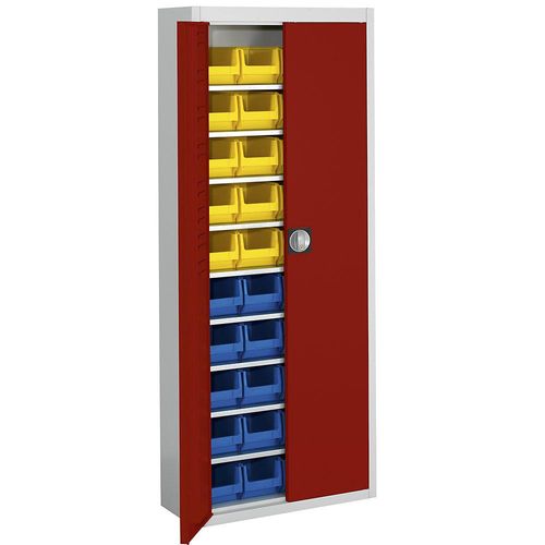 4250633315378 - mauser Magazinschrank HxBxT 1740 x 680 x 280 mm mit Sichtlagerkästen zweifarbig Korpus grau Türen rot 40 Kästen 4250633315378 - mauser Magazinschrank HxBxT 1740 x 680 x 280 mm mit Sichtlagerkästen zweifarbig Korpus grau Türen rot 40 Kästen