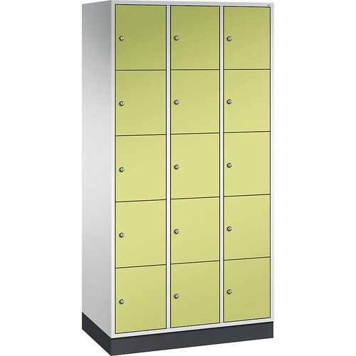 4052574963652 - INTRO Stahl-Schließfachschrank Fachhöhe 345 mm BxT 920 x 500 mm 15 Fächer Korpus lichtgrau Türen viridingrün