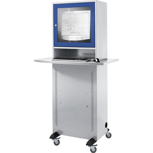 4061753033277 - eurokraft basic Computerschrank mit Arbeitsplatte lichtgrau enzianblau