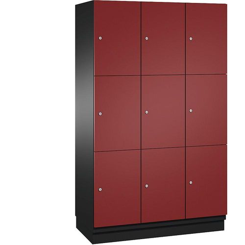 4059369456740 - CAMBIO Schließfachschrank mit Stahlblech-Türen 9 Fächer Breite 1200 mm Korpus schwarzgrau Tür rubinrot 4059369456740 - CAMBIO Schließfachschrank mit Stahlblech-Türen 9 Fächer Breite 1200 mm Korpus schwarzgrau Tür rubinrot