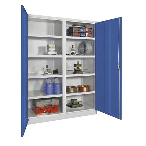 4055479859976 - Schwerlastschrank extrabreit Höhe x Breite x Tiefe 1950 x 1470 x 630 mm 8 Fachböden 1 Mitteltrennwand grau   blau