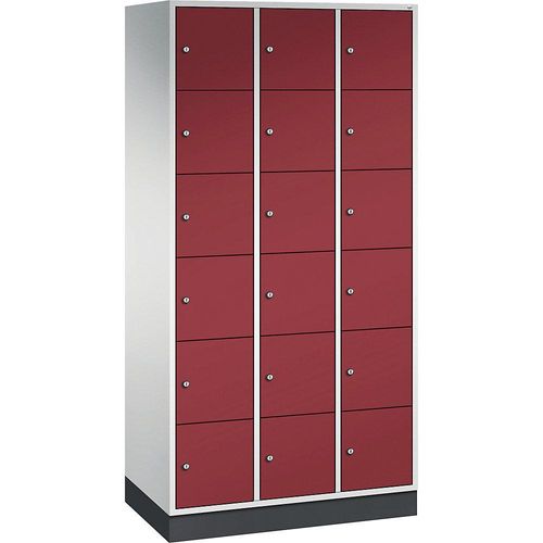 4025314727425 - INTRO Stahl-Schließfachschrank Fachhöhe 285 mm BxT 920 x 500 mm 18 Fächer Korpus lichtgrau Türen rubinrot 4025314727425 - INTRO Stahl-Schließfachschrank Fachhöhe 285 mm BxT 920 x 500 mm 18 Fächer Korpus lichtgrau Türen rubinrot