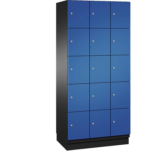 4059369468965 - CAMBIO Schließfachschrank mit Stahlblech-Türen 15 Fächer Breite 900 mm Korpus schwarzgrau   Tür enzianblau