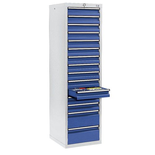 4031068145200 - Schubladenschrank HxBxT 1800 x 500 x 500 mm 13 Schubladen 100 mm 2 Schubladen 200 mm hoch Korpus grau Schubladen enzianblau 4031068145200 - Schubladenschrank HxBxT 1800 x 500 x 500 mm 13 Schubladen 100 mm 2 Schubladen 200 mm hoch Korpus grau Schubladen enzianblau