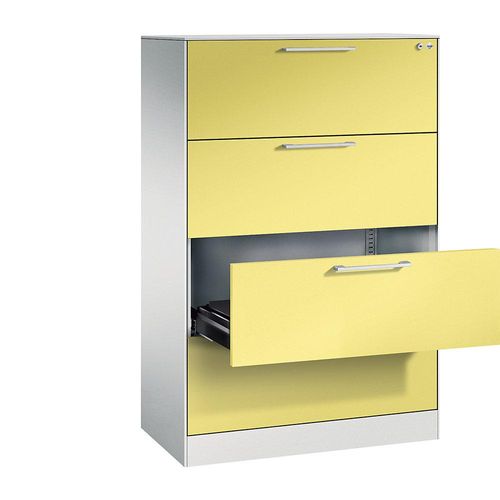 4062084824084 - Karteischrank ASISTO Höhe 1292 mm mit 4 Schüben DIN A4 quer lichtgrau schwefelgelb 4062084824084 - Karteischrank ASISTO Höhe 1292 mm mit 4 Schüben DIN A4 quer lichtgrau schwefelgelb